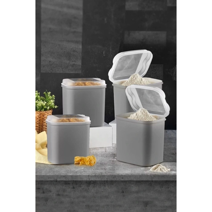 4lü Muhteşem Set Masal Un & Bakliyat Kabı Gri 4,500lt 4adet