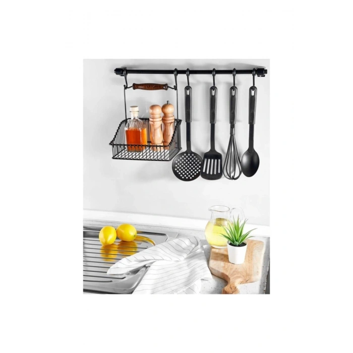 Ferforje Metal Ahşap Saplı Mutfak Sepeti 20*20 (siyah)