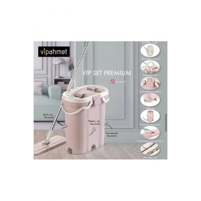 Pembe Premium Mop Temizlik Kova Seti