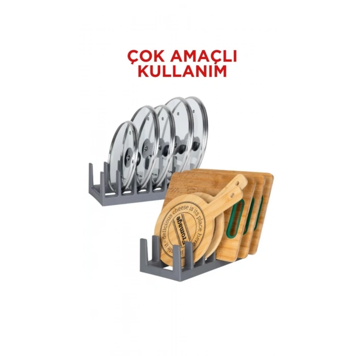 1 Adet Tencere Kapağı Organizeri - 6 Bölmeli Tencere Kapak Rafı Antrasit- ECOLUX