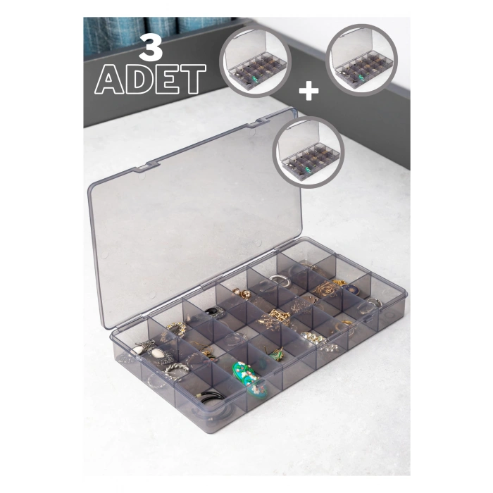 3 Adet - 18 Bölmeli Takı Kolye Boncuk Küpe Bileklik Organizer