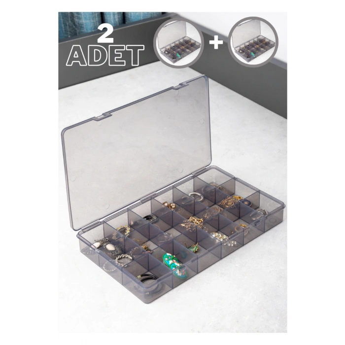 2 Adet - 18 Bölmeli Takı Kolye Boncuk Küpe Bileklik Organizer