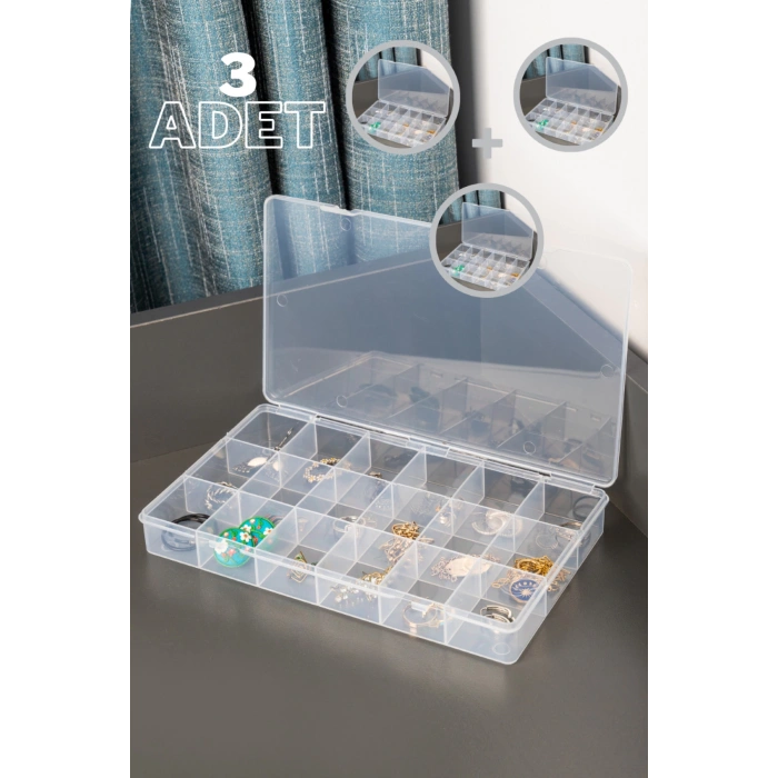 3 Adet - 18 Bölmeli Takı Kolye Boncuk Küpe Bileklik Organizer