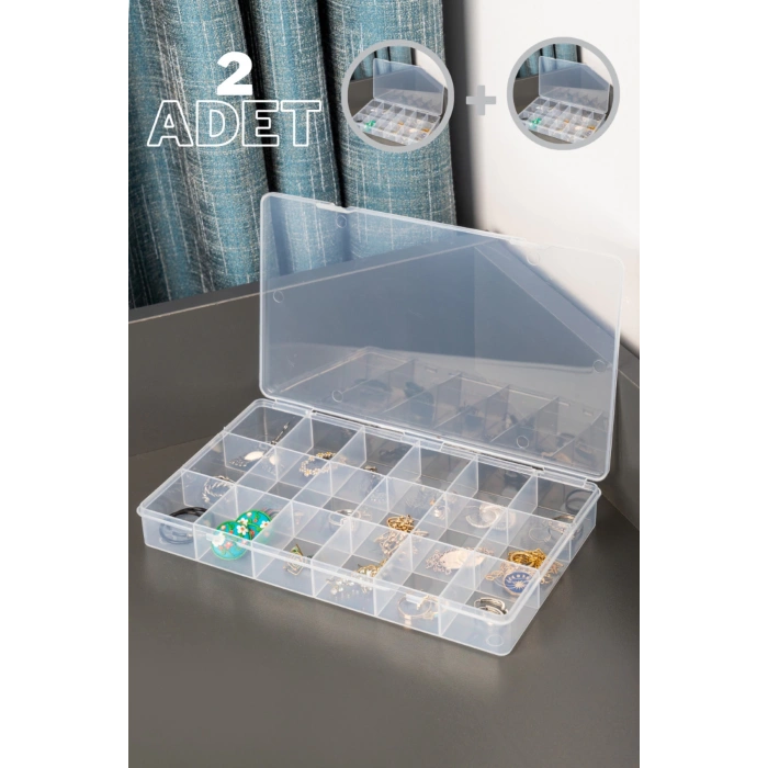 2 Adet - 18 Bölmeli Takı Kolye Boncuk Küpe Bileklik Organizer