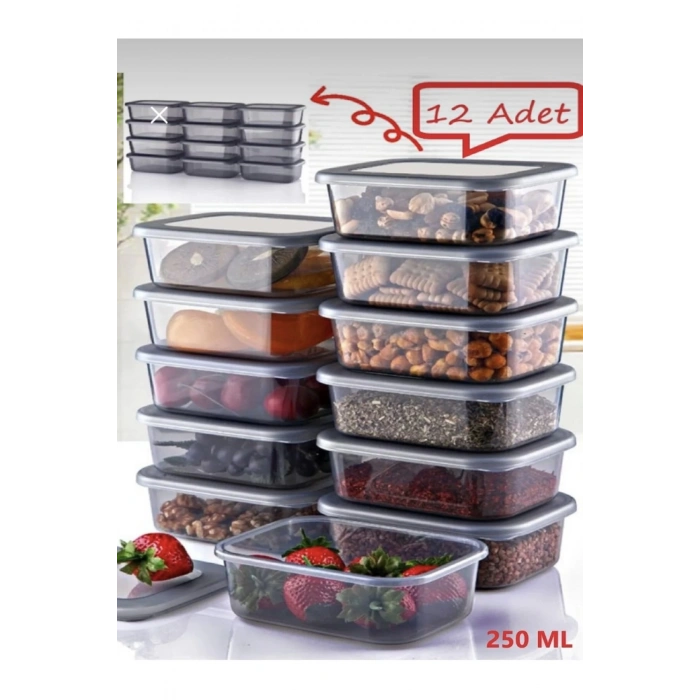 12 adet 250ml saklama kabı seti , kahvaltılık , bakliyat çerezlik meyve kapaklı baharat kutusu