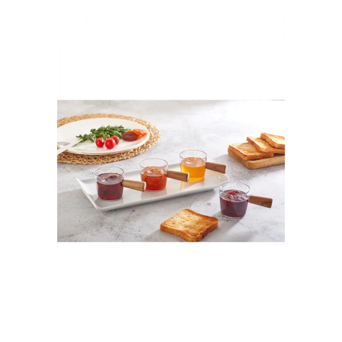 2 Adet Ahşap Bambu Saplı Mika Mini Sosluk Reçellik Çerezlik Ikramlık Çok Amaçlı Sunumluk