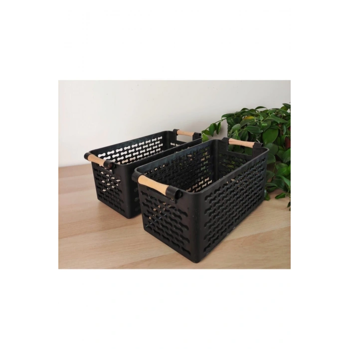 2 Adet - Çok Amaçlı Plastik Tutacaklı Organizer Sepet - Dolap Içi & Çekmece Düzenleyici Sepet -siyah