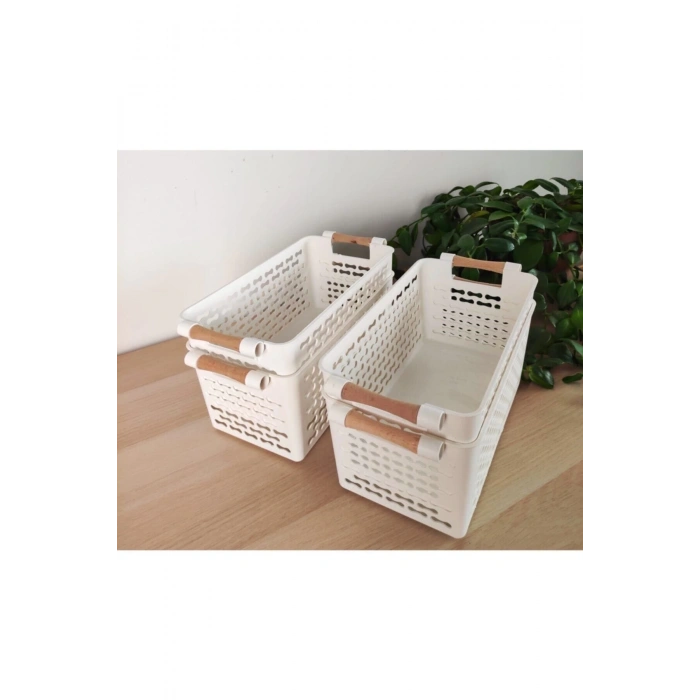 4 Adet Çok Amaçlı Plastik Tutacaklı Organizer Sepet - Dolap Içi & Çekmece Düzenleyici Sepet - Beyaz