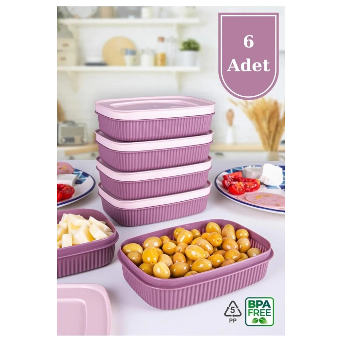 6 Adet  Özel Tasarım Kapaklı Shell Storage Box- Saklama Kabı - Kahvaltılık Seti - 600 ml - PEMBE