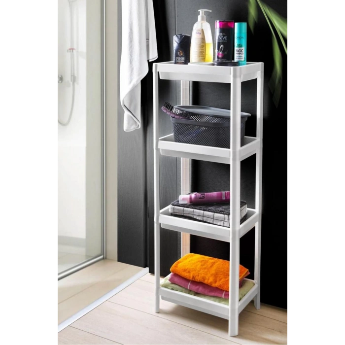 4 Katlı Banyo Raf Ünitesi Banyo Düzenleyici Şampuanlık Havluluk Dolap - Beyaz