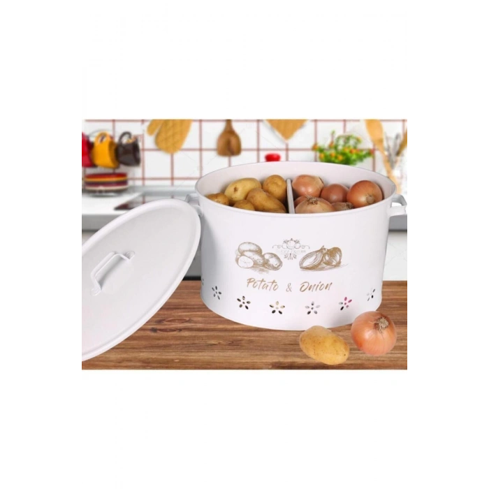 2 Bölmeli Metal Patates Soğan Kovası Beyaz 18 Lt Soğanlık-patates-beyaz