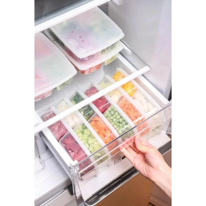 20 Adet 4 Bölmeli Dondurulmuş Öğünlük Et Ve Sebze Saklama Kabı - Buzluk Kıyma Kutusu -1000 ML