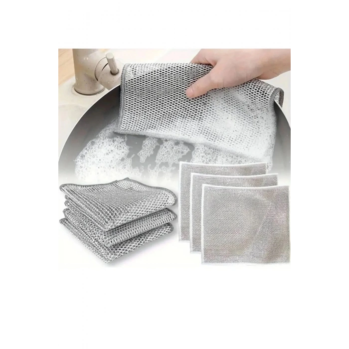 Inox Tel Bez Bulaşık Bezi, Zor Kir Bezi, Mutfak Banyo Bezi Çift Katlı Çok Amaçlı Bez 3 Adet