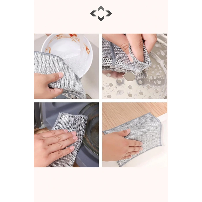 5 Adet Inox Tel Bez Bulaşık Bezi, Zor Kir Bezi, Mutfak Banyo Bezi Çift Katlı Çok Amaçlı Bez