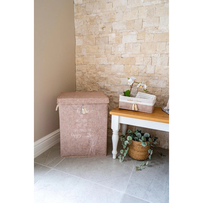Gri Keçe Kapaklı Mega Kutu Çamaşır Sepeti Eşya Saklama Kutusu 55x41x30 Cm - ECOLUX