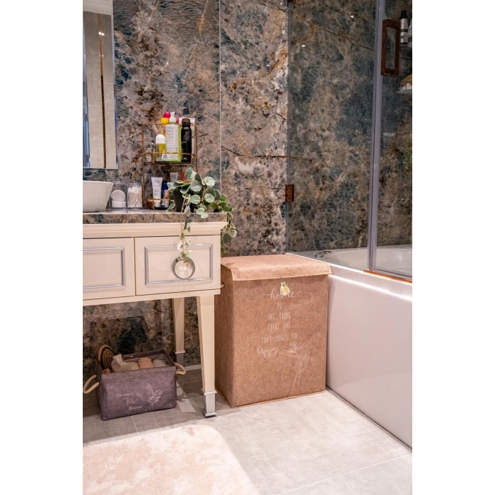 Gri Keçe Kapaklı Mega Kutu Çamaşır Sepeti Eşya Saklama Kutusu 55x41x30 Cm - ECOLUX