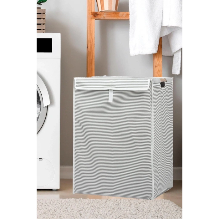 Gri Keçe Kapaklı Mega Kutu Çamaşır Sepeti Eşya Saklama Kutusu 55x41x30 Cm - ECOLUX