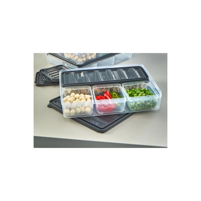 4 Bölmeli 10 Parça Kapaklı Şeffaf Kahvaltı Seti / Saklama Kabı Set - ecolux
