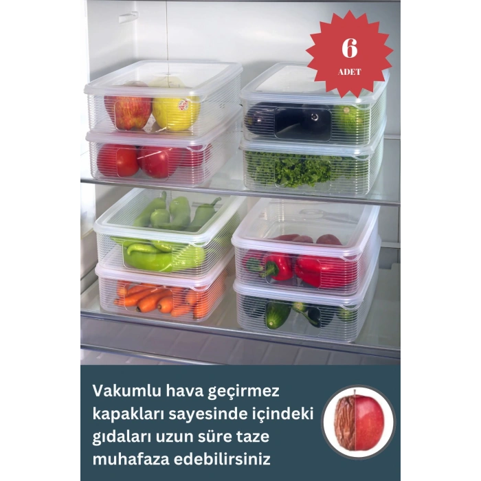 Vakumlu %100 Sızdırmaz 6 Adet 3,5 Lt Erzak Saklama Kabı