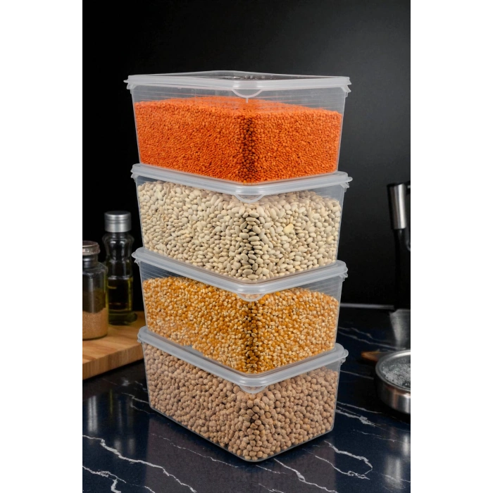 4lü Set 6 Litre Mega Boy Erzak Saklama Kabı