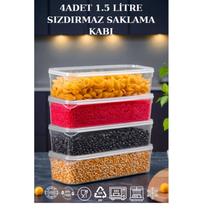 4 Adet 1,5 Litre %100 Sızdırmaz Hava Almaz Saklama Kabı Difriz Düzenleyici Buzdolabı Düzenleyici