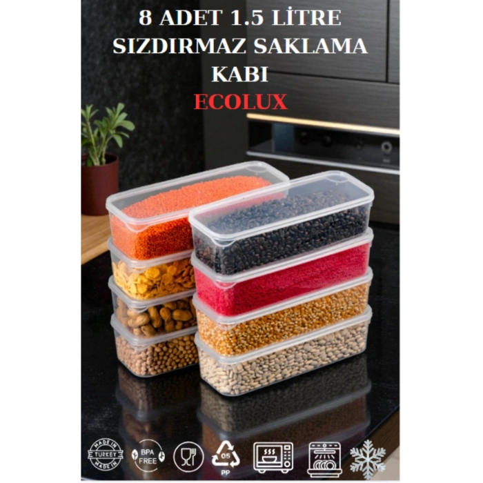 8 Adet 1,5 Litre %100 Sızdırmaz Hava Almaz Saklama Kabı Difriz Düzenleyici Buzdolabı Düzenleyici