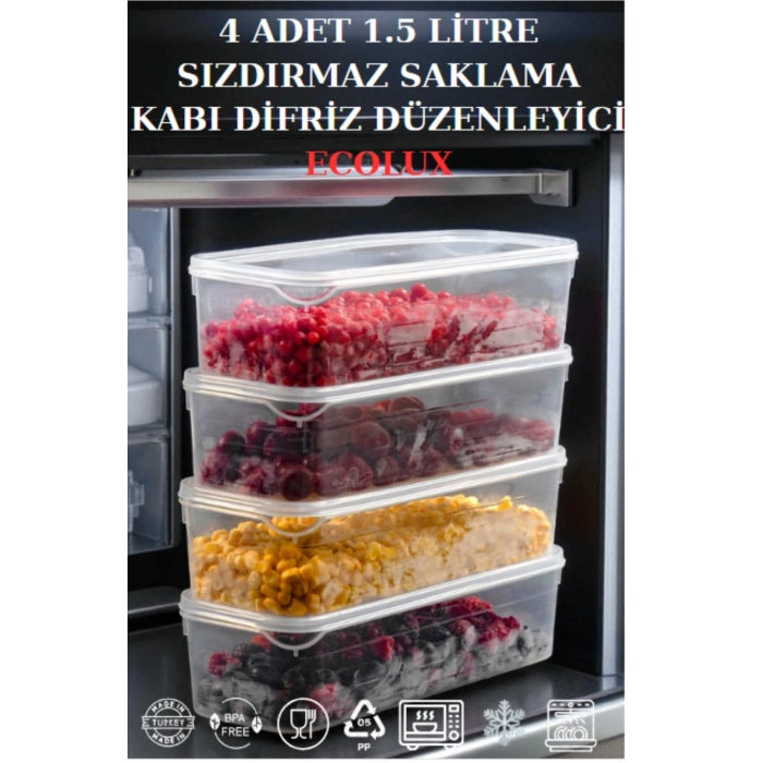 1,5 Litre 4 Adet Hava Almaz Saklama Kabı Difriz Düzenleyici Buzdolabı Düzenleyici - %100 Sızdırmaz