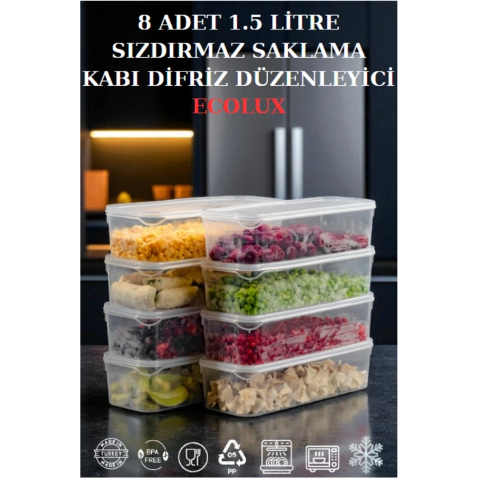 1,5 Litre 8 Adet Hava Almaz Saklama Kabı Difriz Düzenleyici Buzdolabı Düzenleyici - %100 Sızdırmaz