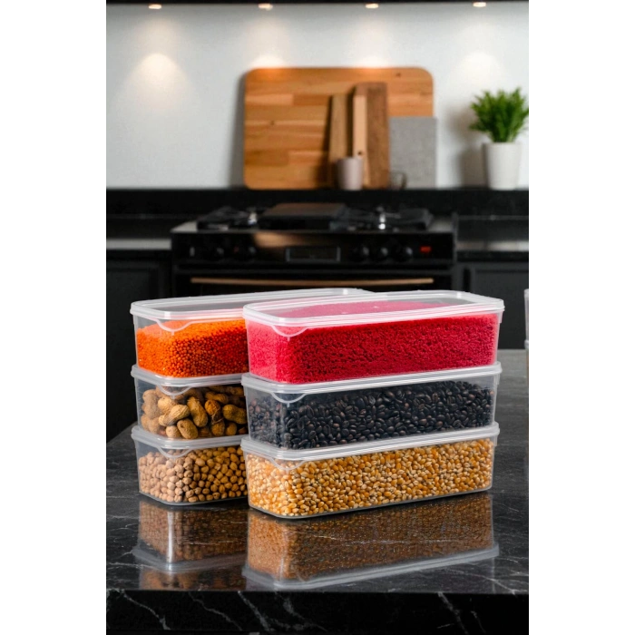 1,5 Litre Sızdırmaz Saklama Kabı Dolap Düzenleyici Organizer - 6 ADET - 27cm 9,5 cm 7 cm