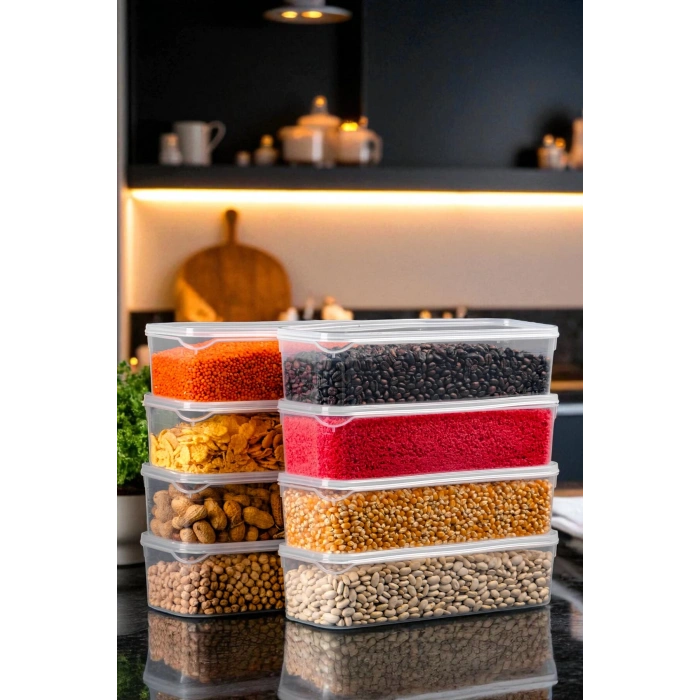 1,5 Litre Sızdırmaz Saklama Kabı Dolap Düzenleyici Organizer - 8 ADET - 27cm 9,5 cm 7 cm