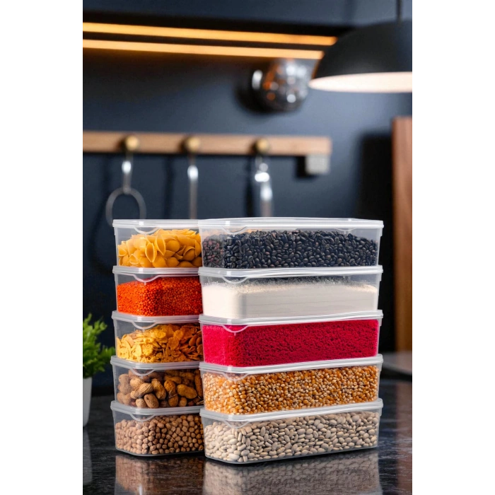 1,5 Litre Sızdırmaz Saklama Kabı Dolap Düzenleyici Organizer - 10 ADET - 27cm 9,5 cm 7 cm