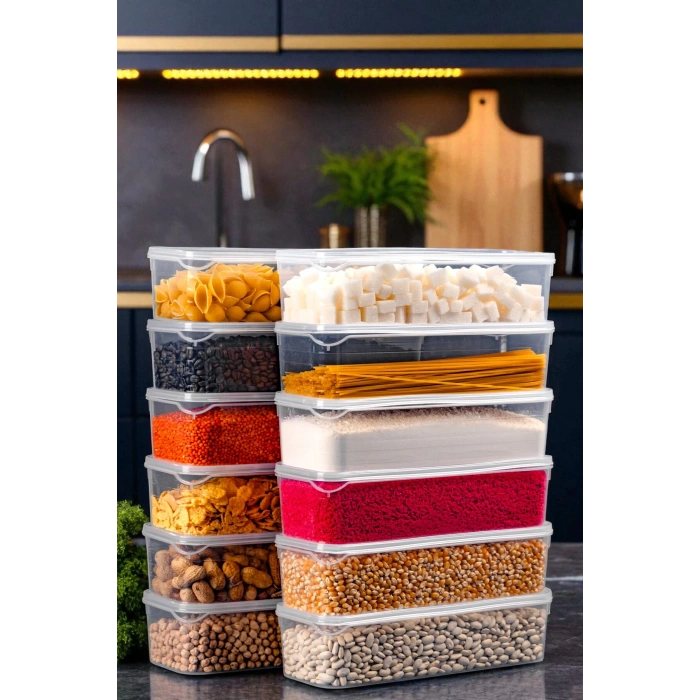 1,5 Litre Sızdırmaz Saklama Kabı Dolap Düzenleyici Organizer - 12 ADET - 27cm 9,5 cm 7 cm