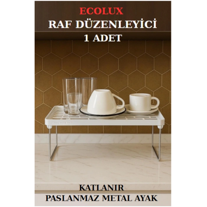 Dolap İçi Düzenleyici Metal Ayaklı Klipsli Raf Tabak Bardak Rafı Organizeri - 1 ADET