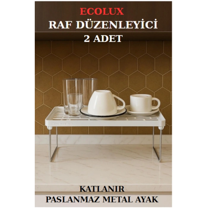 Dolap İçi Düzenleyici Metal Ayaklı Klipsli Raf Tabak Bardak Rafı Organizeri - 2 ADET