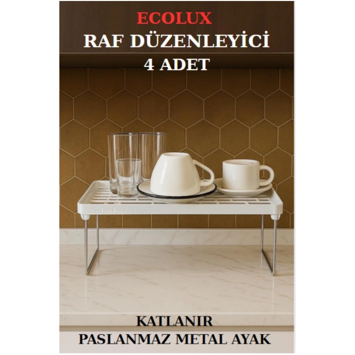 Dolap İçi Düzenleyici Paslanmaz Metal Ayaklı Klipsli Raf Tabak Bardak Rafı - 4 ADET