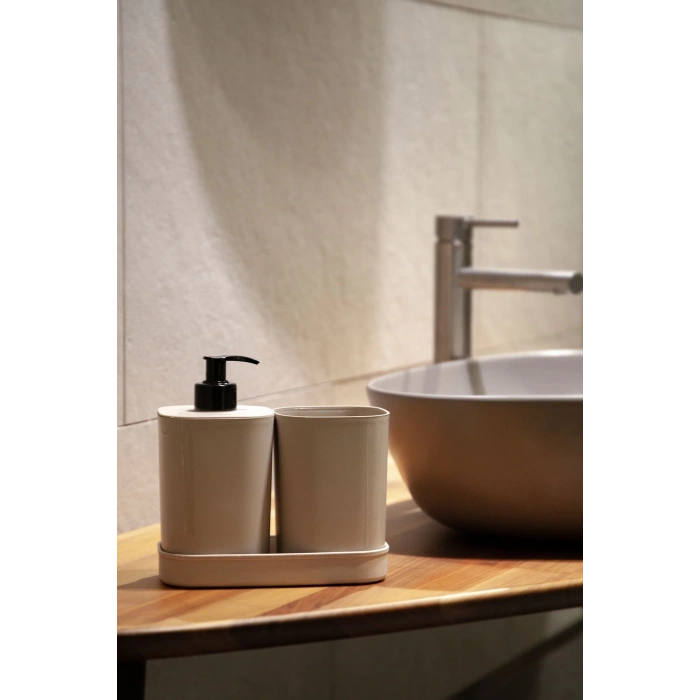 Creative 3 parça banyo seti-sıvı sabunluk-diş fırçası-süngerlik haznesi