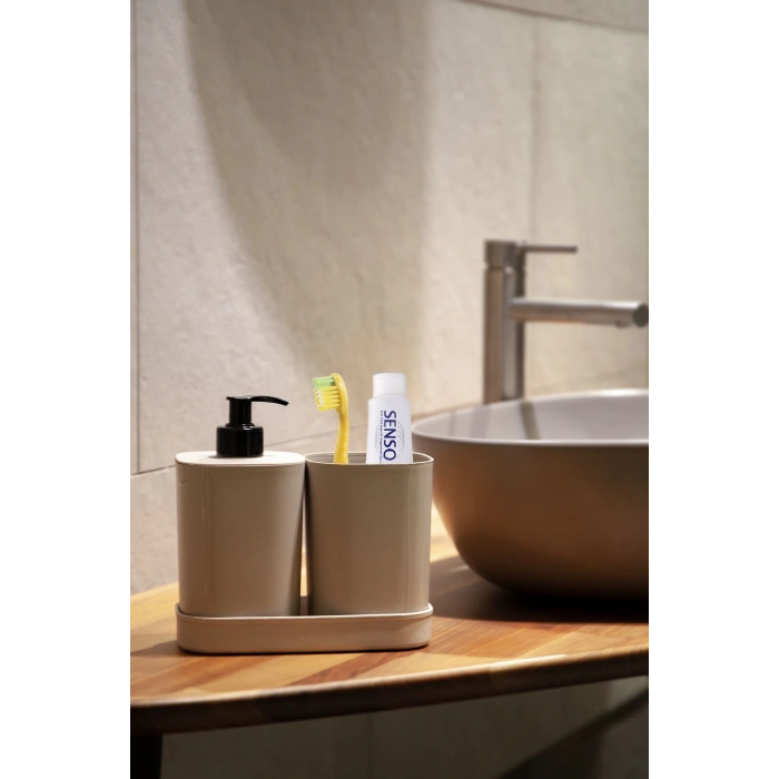 Creative 3 parça banyo seti-sıvı sabunluk-diş fırçası-süngerlik haznesi