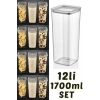 Sude Kare Saklama Kabı 1700 Ml X 12 Erzak Kabı 12 Adet Set