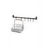 Ahşap Saplı Metal Mutfak Sepeti + Çok Amaçlı Metal Mutfak Askılık Seti - Kepçelik-Kaşıklık