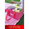 Yalıtımlı Termal Piknik Çantası Kırmızı Pötikare Kulplu Soğuk Taşıma Çantası 35x20x20cm