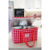 Yalıtımlı Termal Piknik Çantası Kırmızı Pötikare Kulplu Soğuk Taşıma Çantası 35x20x20cm