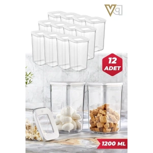 Vip Ahmet 12li 1200 ml Kare Vakum Kapaklı Saklama Kabı Erzak Kabı Dolap Düzenleyici Set