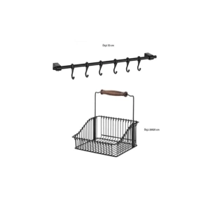 Mell Home Siyah Renk 20x20cm Ferforje Metal Sepet Ve 53cm Askı