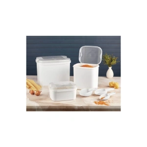 Masal Un Ve Bakliyat Kabı 10 Lt + 4,5 Lt + 1,6 Lt Beyaz Saklama Kabı Kürek