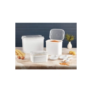 Masal Un Ve Bakliyat Saklama Kabı 10 Lt+4,5 Lt+1,6 Lt + Kürek Hediyeli Beyaz Renk