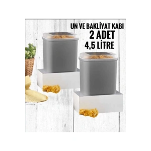 2 Li Un Ve Bakliyat Kabı 4,5 Litre Beyaz (masal Saklama Kabı Gri )