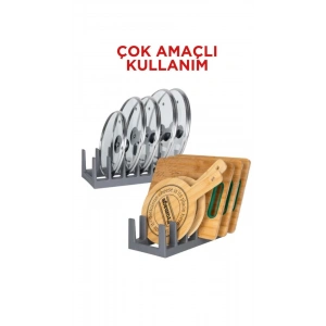 2 Adet Tencere Kapağı Organizeri - 6 Bölmeli Tencere Kapak Rafı Antrasit- ECOLUX