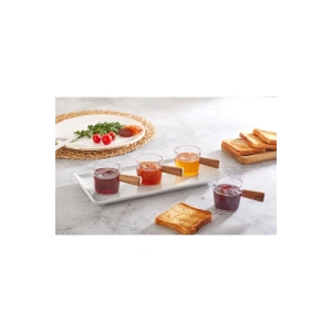 4 Adet Ahşap Bambu Saplı Mika Mini Sosluk Reçellik Çerezlik Ikramlık Çok Amaçlı Sunumluk