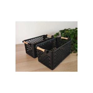 2 Adet - Çok Amaçlı Plastik Tutacaklı Organizer Sepet - Dolap Içi & Çekmece Düzenleyici Sepet -siyah