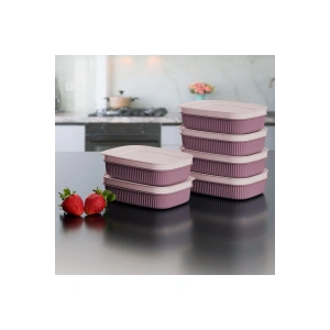 3 Adet  Özel Tasarım Kapaklı Shell Storage Box- Saklama Kabı - Kahvaltılık Seti - 600 ml - PEMBE